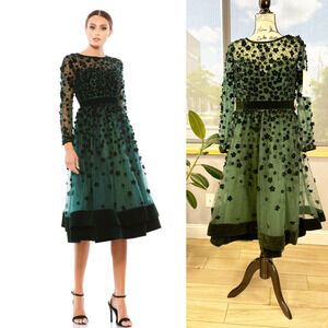 MAC DUGGAL EMBELLISHED ILLUSION HIGH NECK LONG SLEEVE FIT & FLARE Size 6